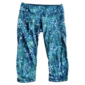 Lululemon Run Top Speed Crop Leggings Size 8 Blue Green Floral
